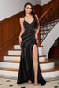 Load image into Gallery viewer, Sparkly Mermaid Spaghetti Straps Black Long Prom Dress with Beading Split Front