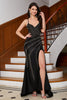 Load image into Gallery viewer, Sparkly Mermaid Spaghetti Straps Black Long Prom Dress with Beading Split Front