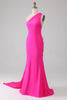 Load image into Gallery viewer, Mermaid Hot Pink One Shoulder Long Prom Dress