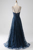 Load image into Gallery viewer, A-Line Dark Navy Spaghetti Straps Long Prom Dress with Slit