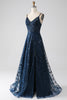 Load image into Gallery viewer, A-Line Dark Navy Spaghetti Straps Long Prom Dress with Slit