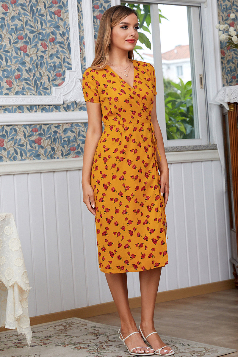 Load image into Gallery viewer, Rose Print Summer Wrap Dress