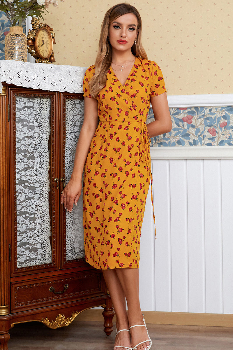 Load image into Gallery viewer, Rose Print Summer Wrap Dress