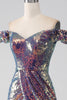 Load image into Gallery viewer, Sparkly Mermaid Off The Shoulder Purple Prom Dress with Slit