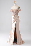 Mermaid Champagne Corset Prom Dress