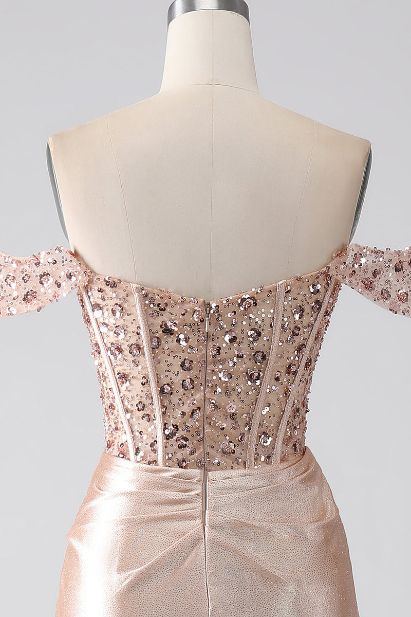 Load image into Gallery viewer, Mermaid Champagne Corset Prom Dress