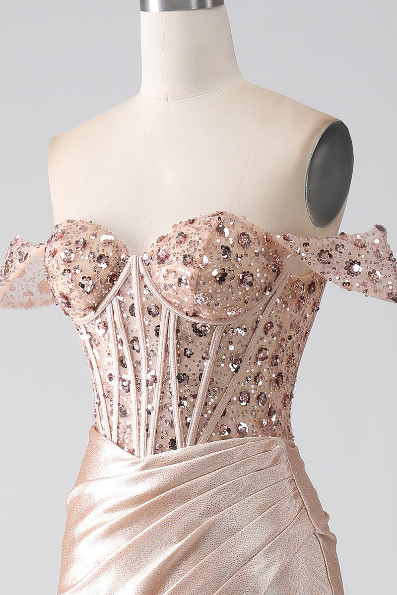 Load image into Gallery viewer, Mermaid Champagne Corset Prom Dress
