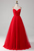 Load image into Gallery viewer, Red Tulle Spaghetti Strap A-line Prom Dress
