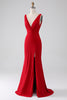 Load image into Gallery viewer, Mermaid V-Neck Red Prom Dress with Slit