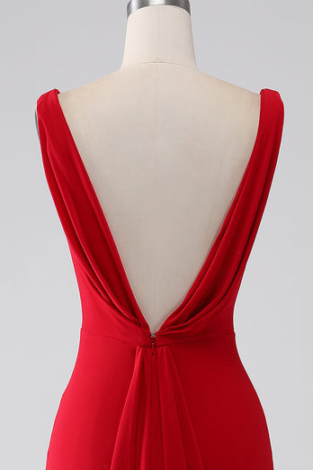 Mermaid V-Neck Red Prom Dress with Slit