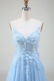 A-Line Light Blue Prom Dress with Appliques