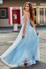 Load image into Gallery viewer, Gorgeous A Line Spaghetti Straps Light Blue Corset Prom Dress with Appliques