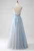 Load image into Gallery viewer, A-Line Spaghetti Straps Grey Blue Prom Dress with Beading