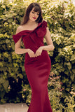 One Shoulder Mermaid Burgundy Prom Dress