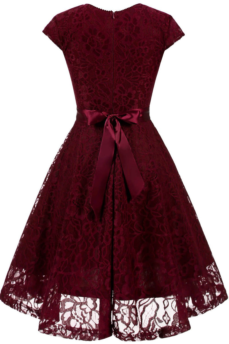 Load image into Gallery viewer, Navy V Neck Lace Bridesmaid Dress
