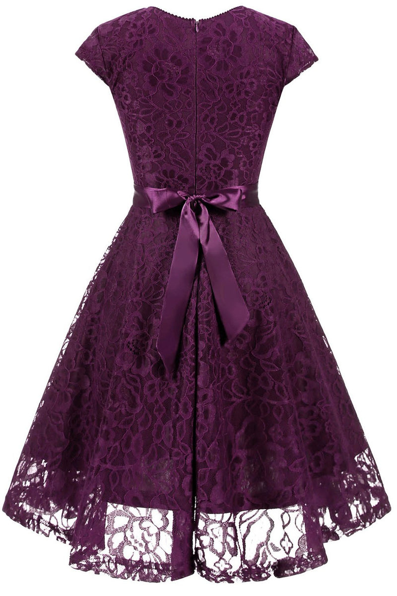 Load image into Gallery viewer, Navy V Neck Lace Bridesmaid Dress