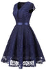 Load image into Gallery viewer, Navy V Neck Lace Bridesmaid Dress