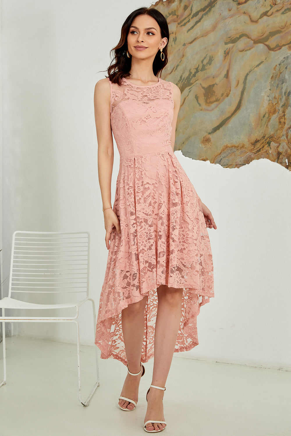 Asymmetrical Blush Lace Dress