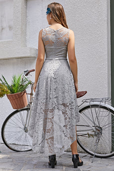 Grey Asymmetry Lace Dress