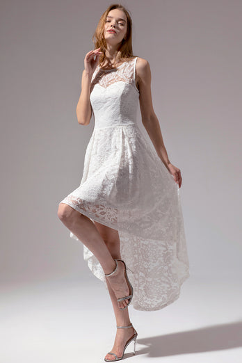 Asymmetrical White Lace Dress