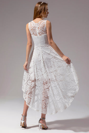 Asymmetrical White Lace Dress
