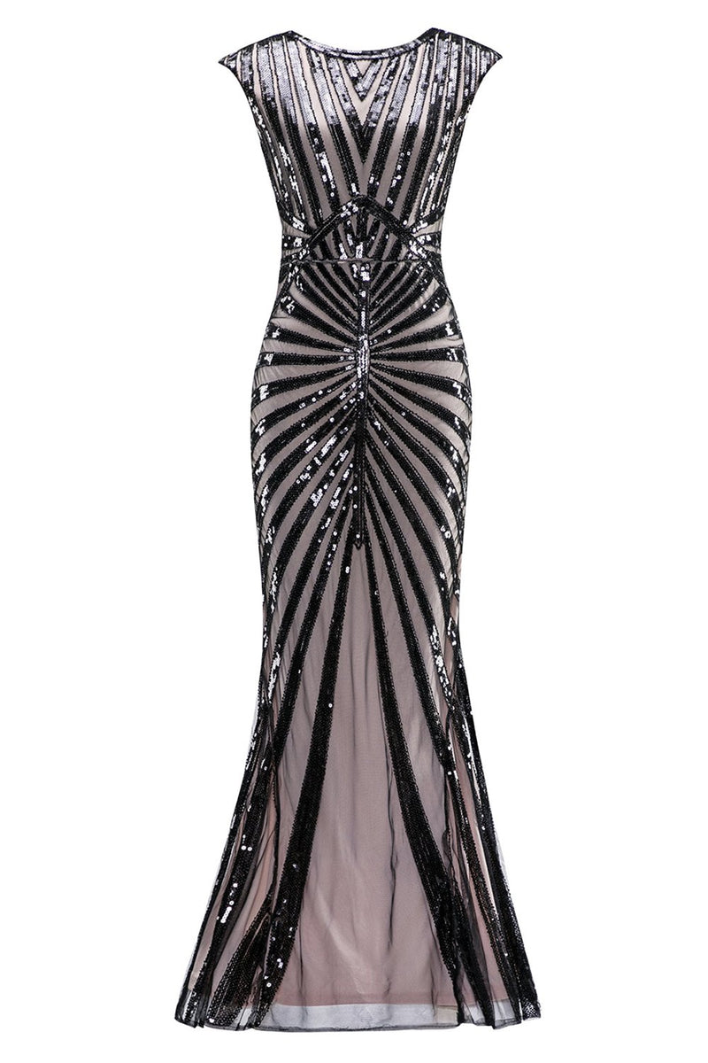 Load image into Gallery viewer, Mermaid Black 1920s Sequined Flapper Dress