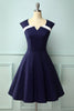 Load image into Gallery viewer, Navy Asymmetrical Neck 50s Dress