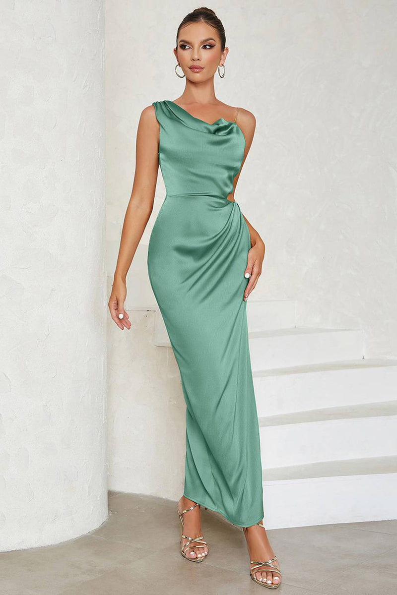 Load image into Gallery viewer, Khaki One Shoulder Bodycon Pleated Party Dress with Slit