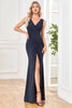 Load image into Gallery viewer, Navy Sheath Sparkly Sleeveless Long Prom Dress With Slit