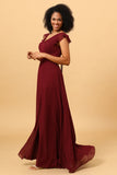 Chiffon Burgundy Bridesmaid Dress with Slit