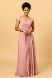 Ruffles Chiffon Pink Bridesmaid Dress with Slit