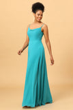 Spaghetti Straps Chiffon Jade Bridesmaid Dress