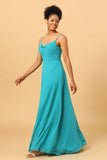 Spaghetti Straps Chiffon Jade Bridesmaid Dress