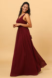 A-line Chiffon Burgundy Bridesmaid Dress