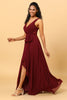 Load image into Gallery viewer, Burgundy Wrap Chiffon Bridesmaid Dress with Slit