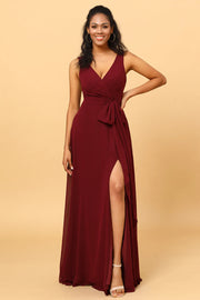 Burgundy Wrap Chiffon Bridesmaid Dress with Slit