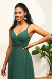 Dark Green Spaghetti Straps Bridesmaid Dress With Lace