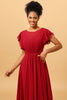 Load image into Gallery viewer, Chiffon Burgundy Bridesmaid Dress with Ruffles Sleeves