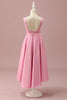 Load image into Gallery viewer, Pink Satin High Low Junior Bridesmaid Dress