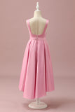 Pink Satin High Low Junior Bridesmaid Dress