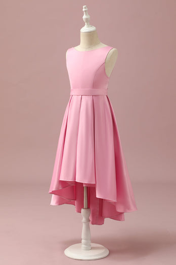 Pink Satin High Low Junior Bridesmaid Dress