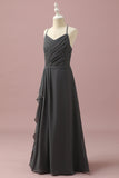 Black Halter Neck A-Line Junior Bridesmaid Dress With Cascading Ruffles