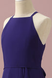 Purple Halter Chiffon Junior Bridesmaid Dress With Cascading Ruffles