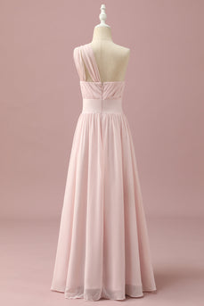 Light Pink Chiffon One Shoulder Junior Bridesmaid Dress