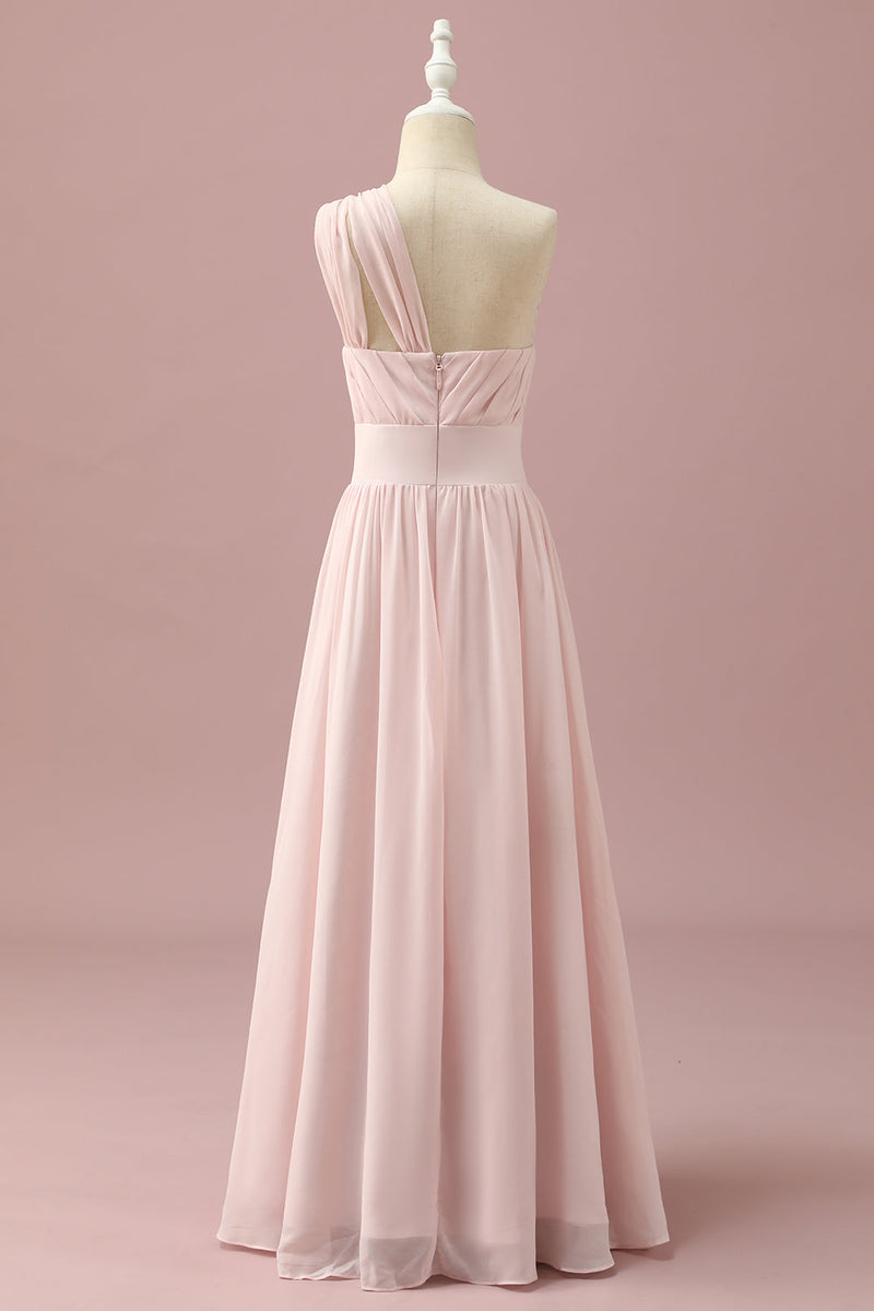 Load image into Gallery viewer, Light Pink Chiffon One Shoulder Junior Bridesmaid Dress