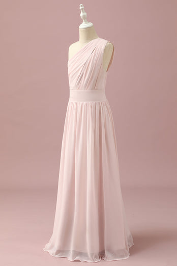 Light Pink Chiffon One Shoulder Junior Bridesmaid Dress