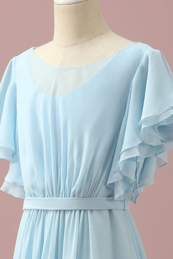 Light Blue Chiffon Batwing Sleeves A-Line Junior Bridesmaid Dress
