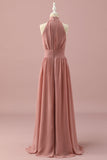 Light Brown Halter Chiffon Junior Bridesmaid Dress