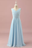 Light Blue V-Neck Chiffon Junior Bridesmaid Dress