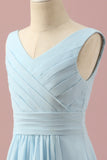 Light Blue V-Neck Chiffon Junior Bridesmaid Dress